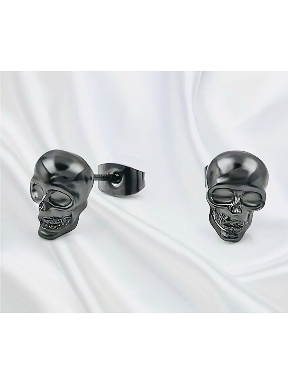 New - Chic - Stainless Steel Skull Earrings - Black